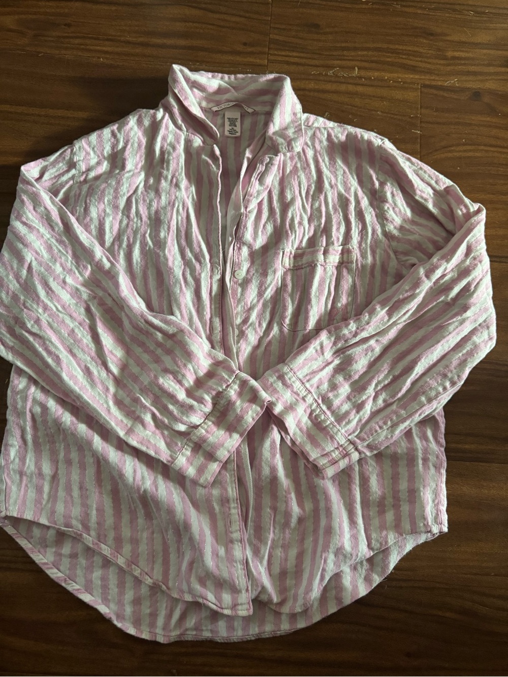 Victoria's Secret Pink and White Striped Casual Button-Down Shirt